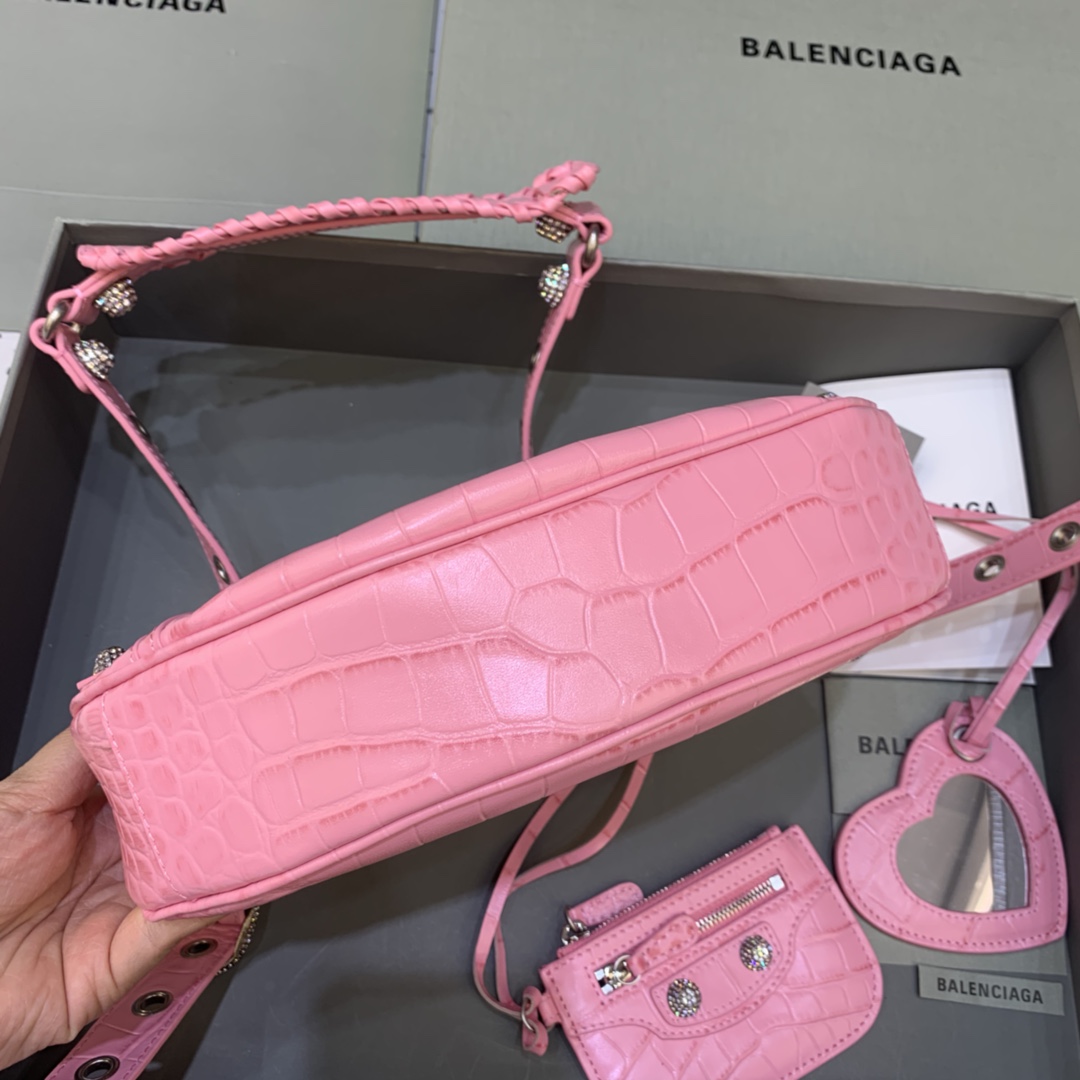 Balenciaga Le Cagole XS Shoulder Bag Crocodile Embossed Pink 